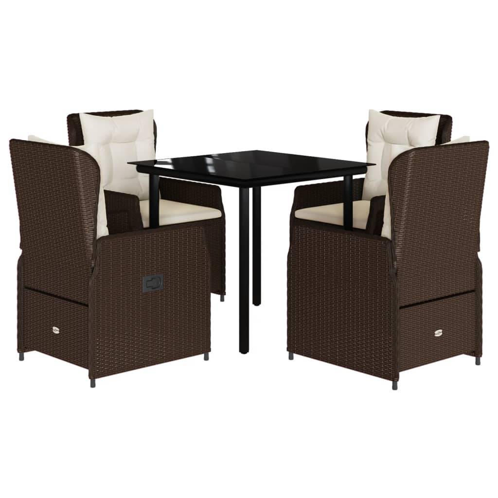 vidaXL 5-tlg. Garten-Essgruppe mit Kissen Braun Poly Rattan
