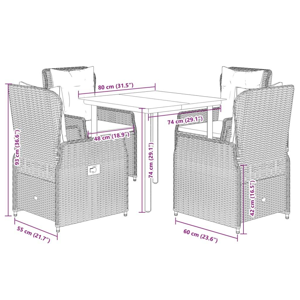 vidaXL 5-tlg. Garten-Essgruppe mit Kissen Braun Poly Rattan