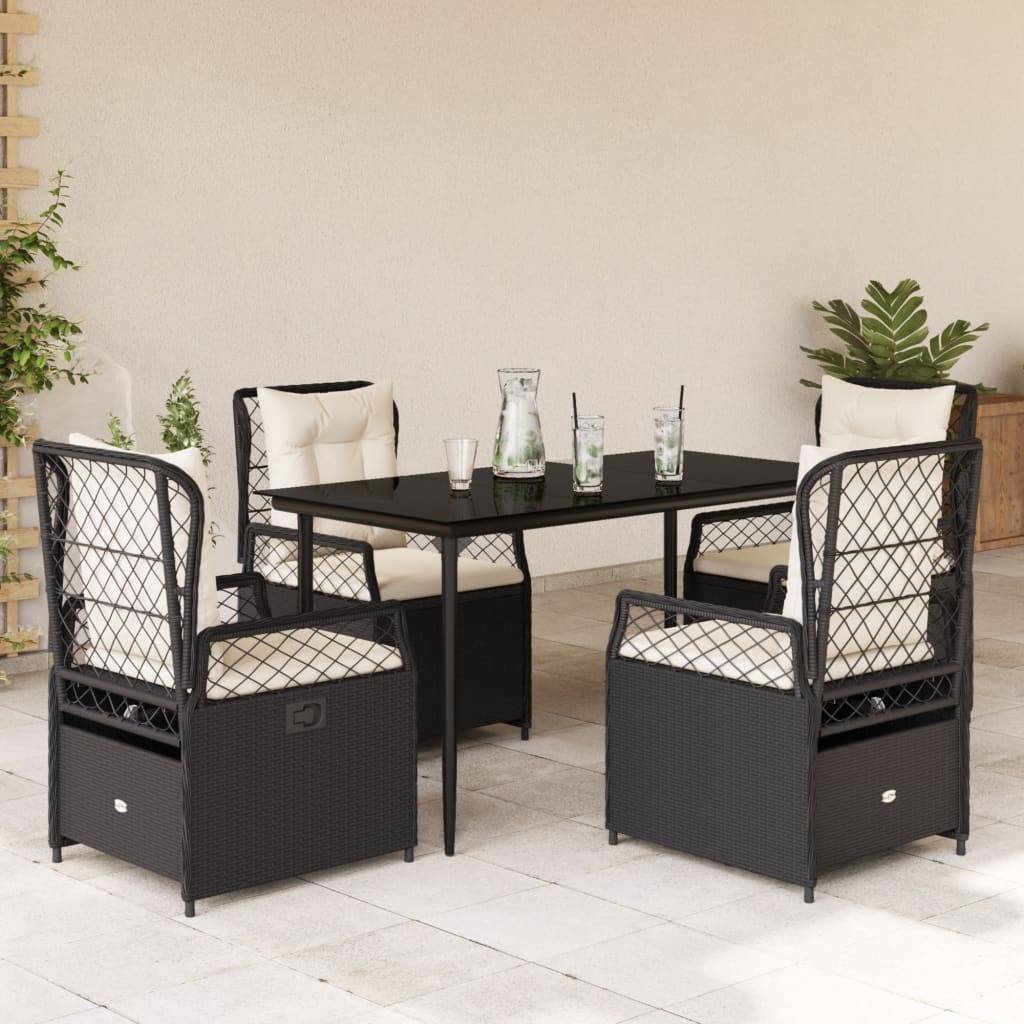 vidaXL 5-tlg. Garten-Essgruppe mit Kissen Schwarz Poly Rattan