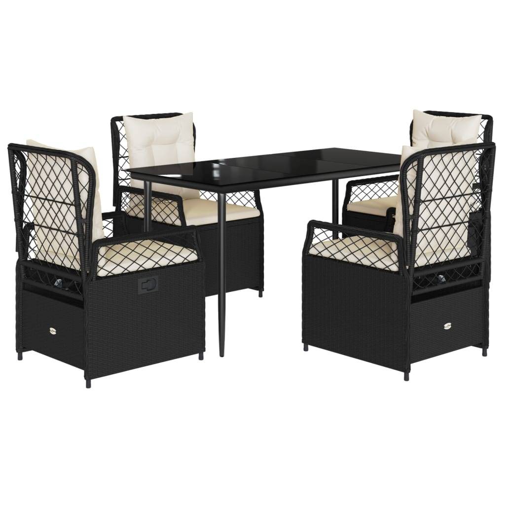 vidaXL 5-tlg. Garten-Essgruppe mit Kissen Schwarz Poly Rattan