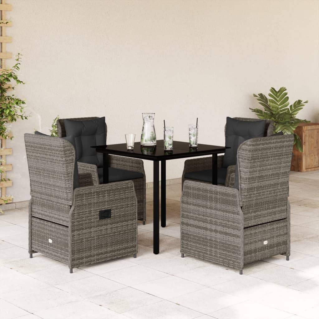 vidaXL 5-tlg. Garten-Essgruppe mit Kissen Grau Poly Rattan