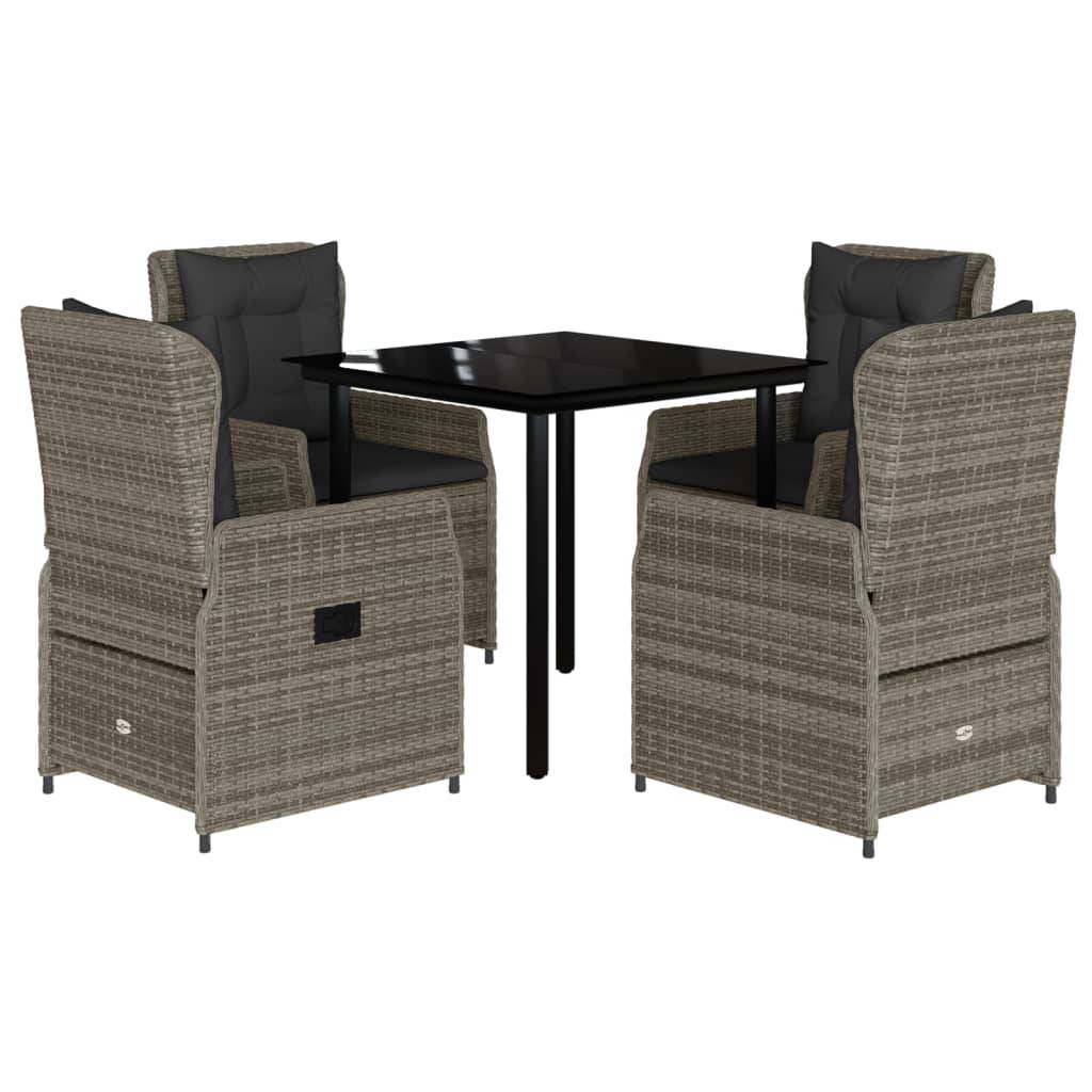 vidaXL 5-tlg. Garten-Essgruppe mit Kissen Grau Poly Rattan