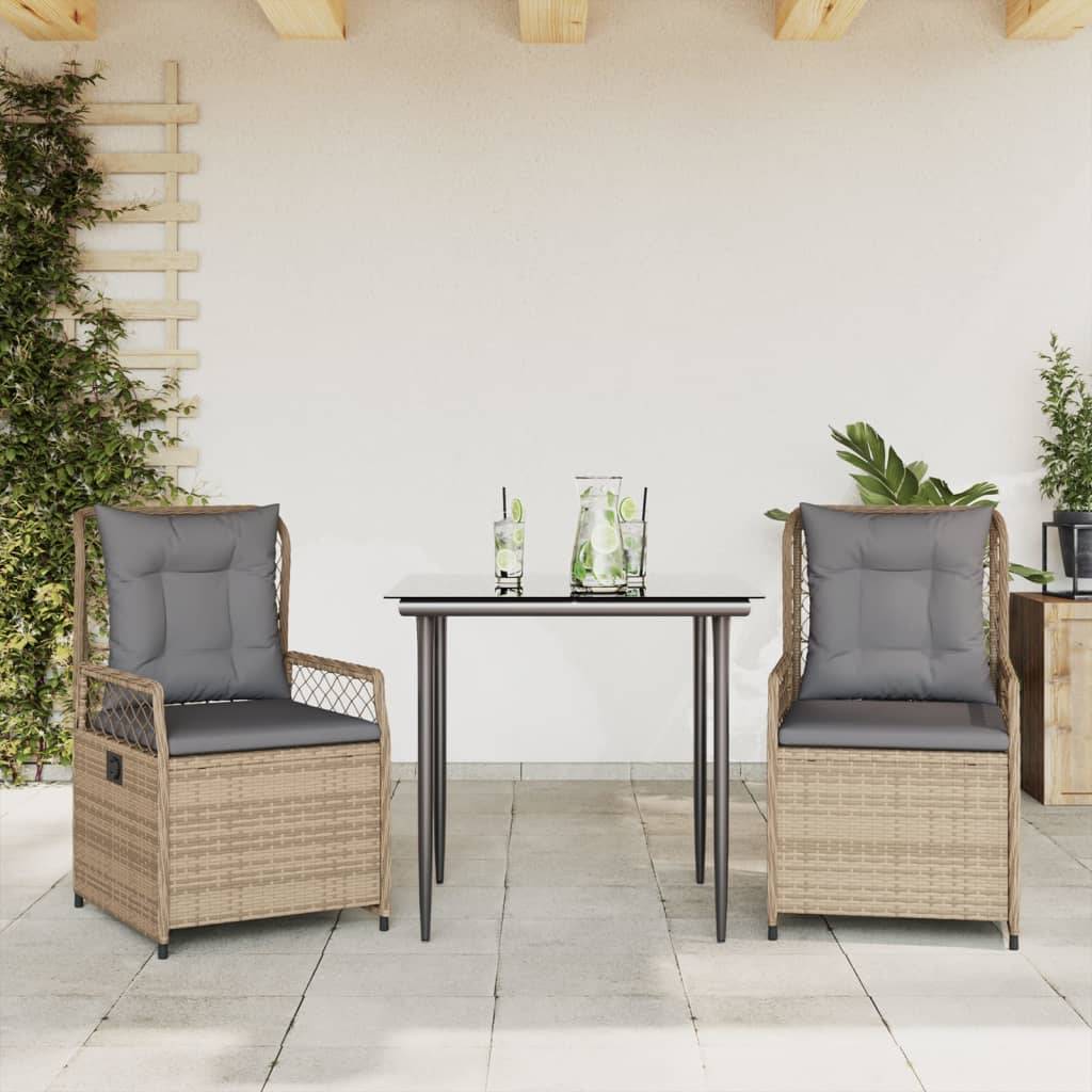 vidaXL 3-tlg. Garten-Essgruppe mit Kissen Beige Poly Rattan