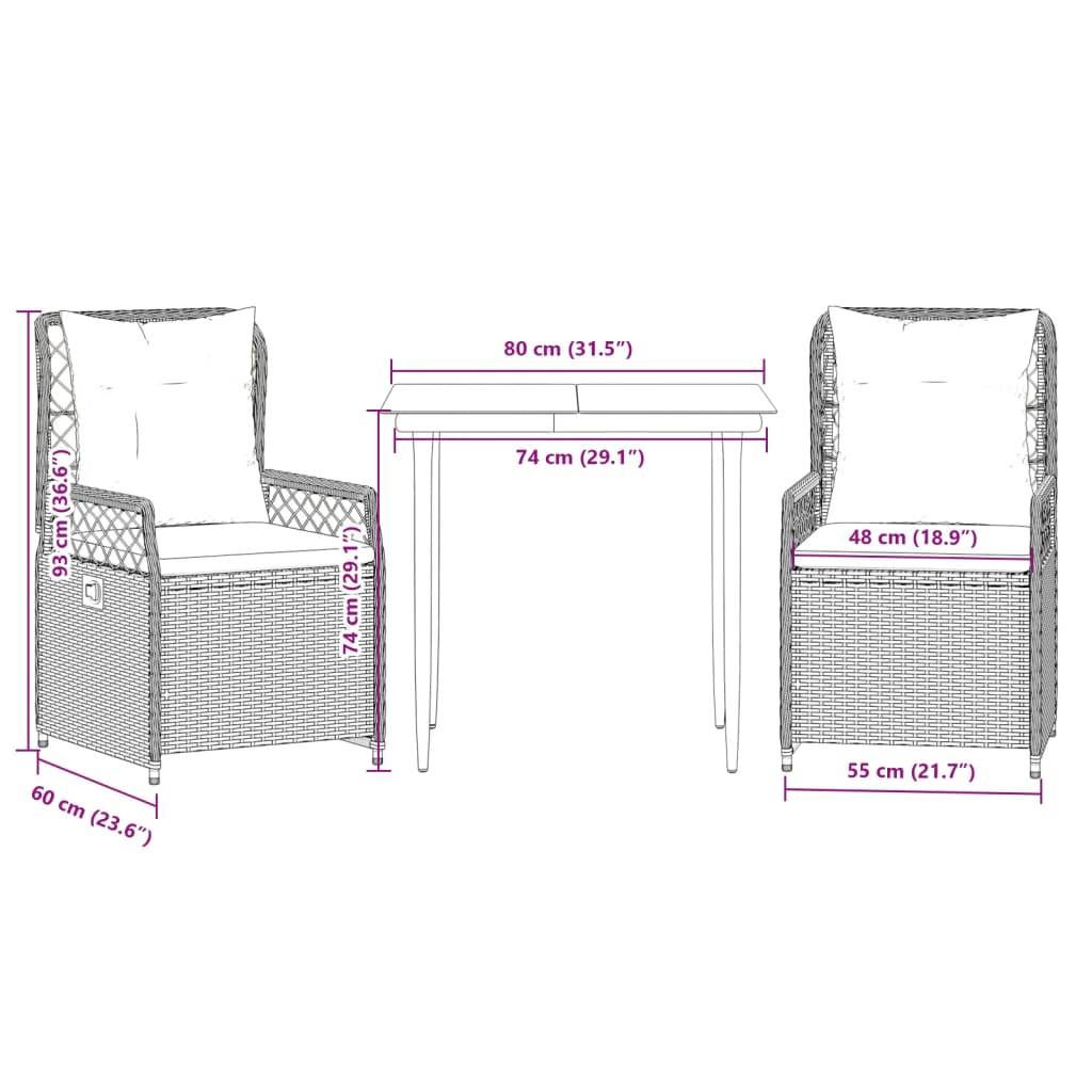 vidaXL 3-tlg. Garten-Essgruppe mit Kissen Beige Poly Rattan