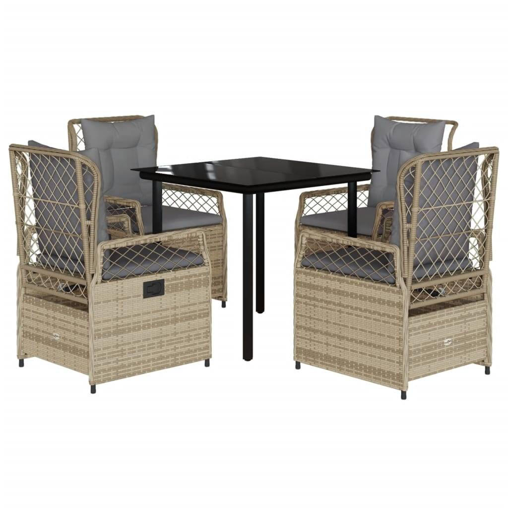 vidaXL 5-tlg. Garten-Essgruppe mit Kissen Beige Poly Rattan
