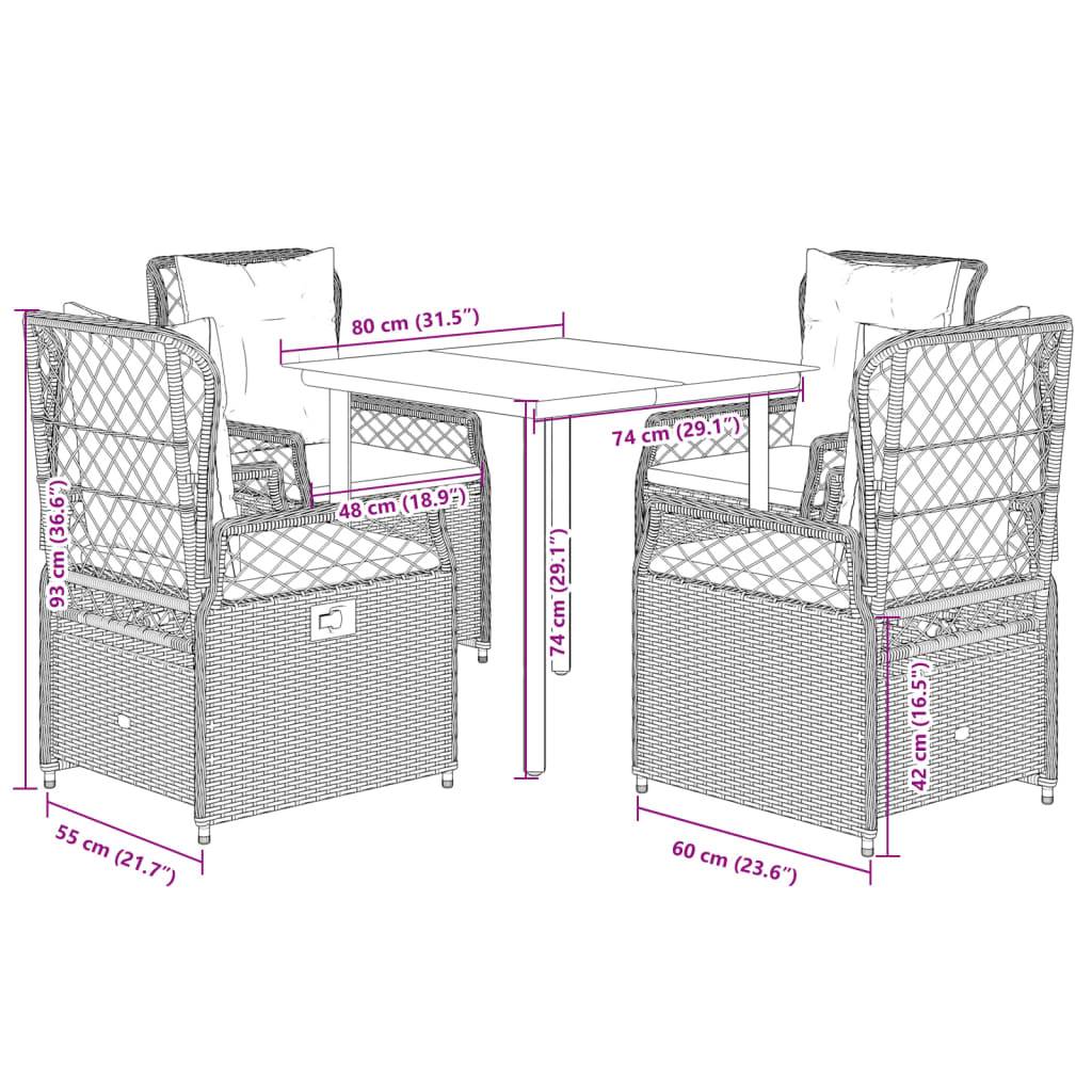 vidaXL 5-tlg. Garten-Essgruppe mit Kissen Beige Poly Rattan