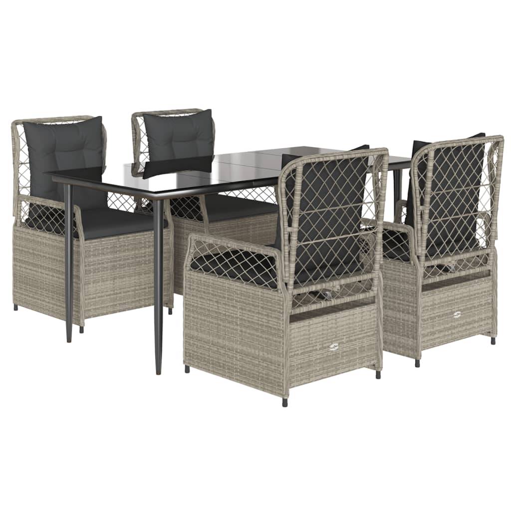 vidaXL 5-tlg. Garten-Essgruppe mit Kissen Hellgrau Poly Rattan