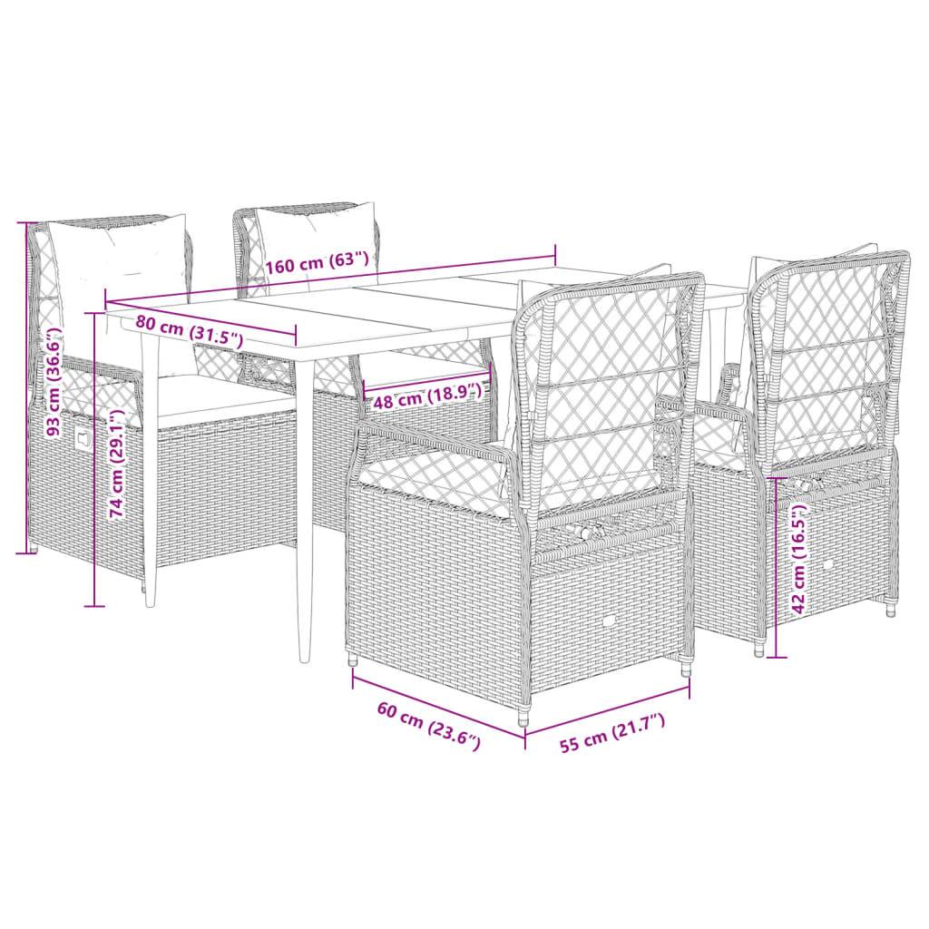 vidaXL 5-tlg. Garten-Essgruppe mit Kissen Hellgrau Poly Rattan