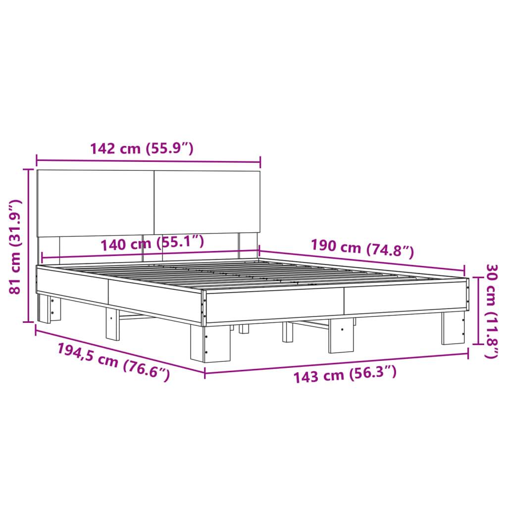 vidaXL Bettgestell Sonoma-Eiche 140x190 cm Holzwerkstoff und Metall