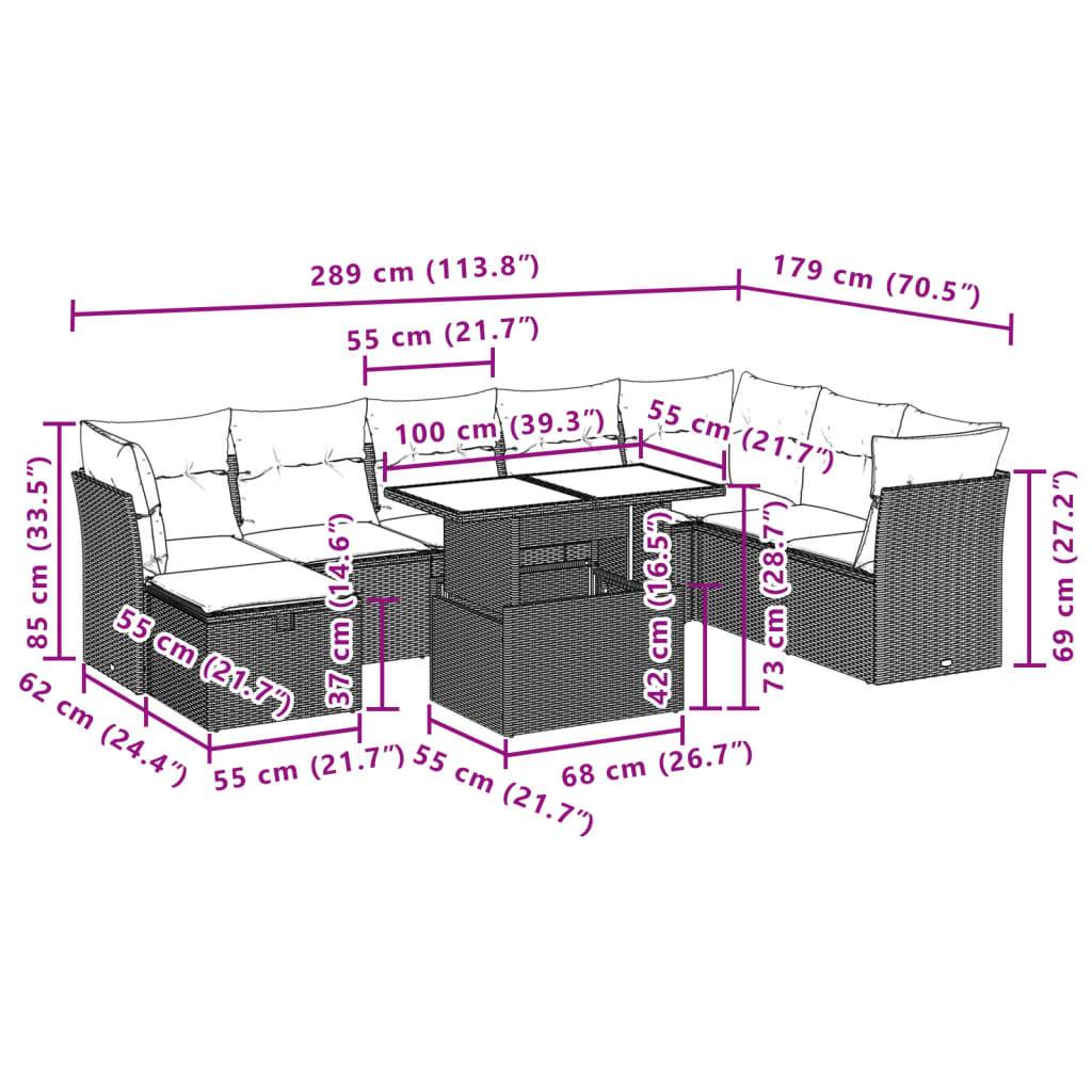vidaXL 9-tlg. Garten-Sofagarnitur mit Kissen Schwarz Poly Rattan