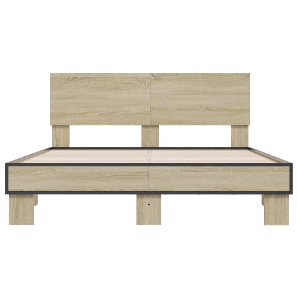 vidaXL Bettgestell Sonoma-Eiche 140x190 cm Holzwerkstoff und Metall