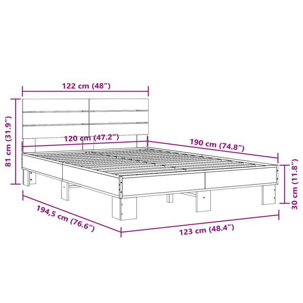 vidaXL Bettgestell Sonoma-Eiche 120x190 cm Holzwerkstoff und Metall