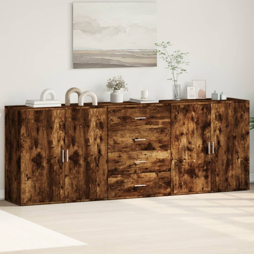 vidaXL Sideboards 3 Stk. Räuchereiche Holzwerkstoff