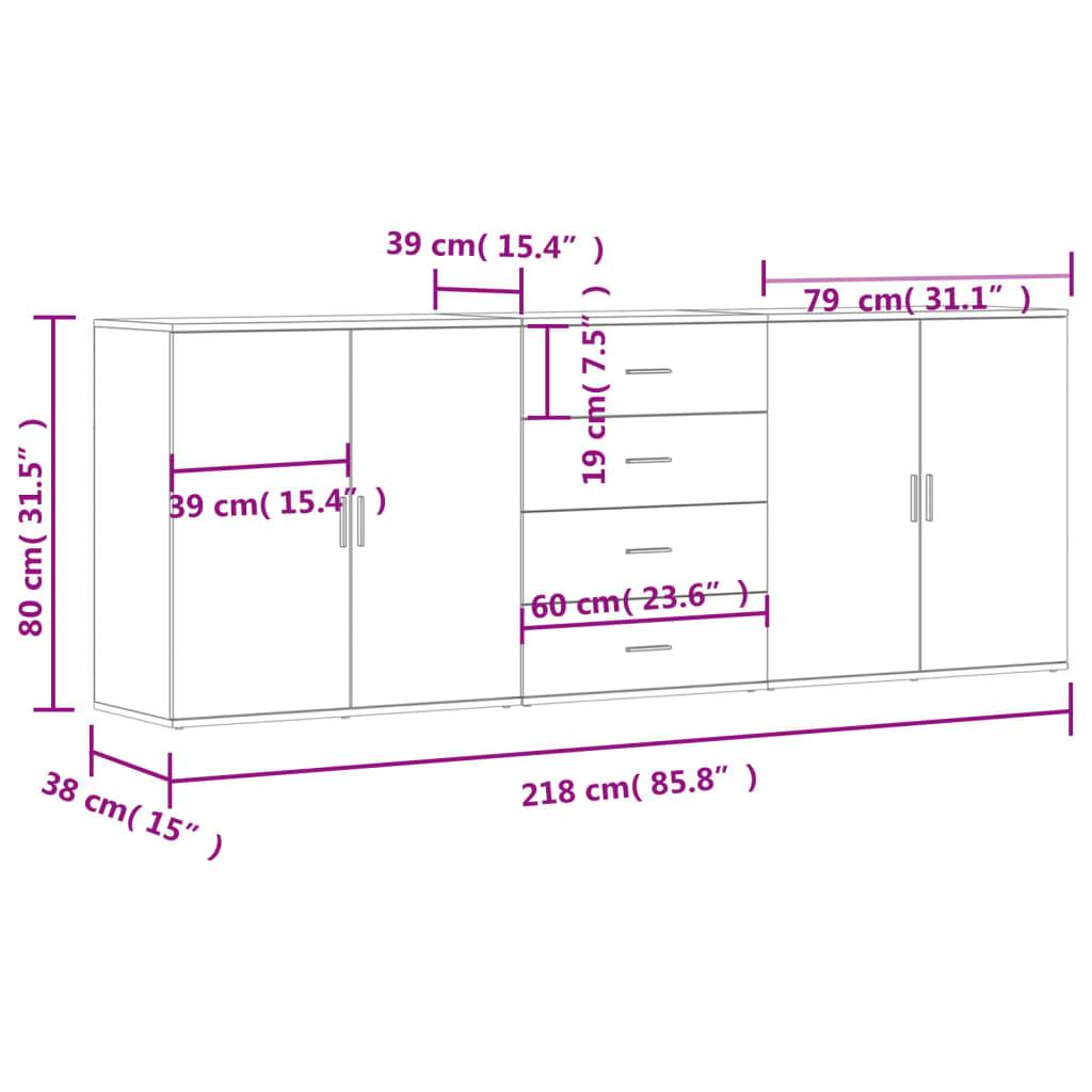 vidaXL Sideboards 3 Stk. Räuchereiche Holzwerkstoff