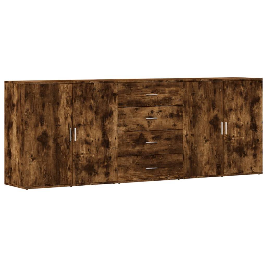 vidaXL Sideboards 3 Stk. Räuchereiche Holzwerkstoff