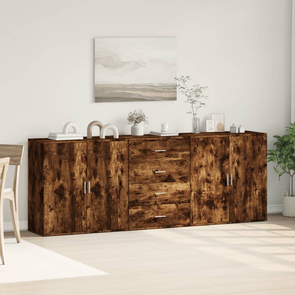 vidaXL Sideboards 3 Stk. Räuchereiche Holzwerkstoff
