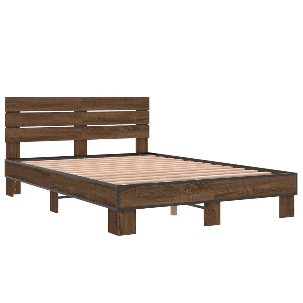 vidaXL Bettgestell Braun Eichen-Optik 140x200 cm Holzwerkstoff Metall