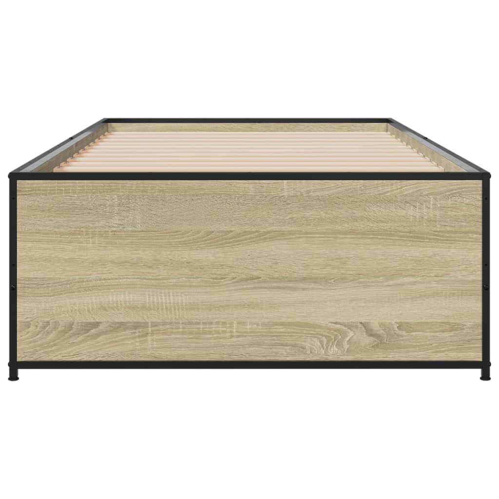 vidaXL Bettgestell Sonoma-Eiche 75x190 cm Holzwerkstoff und Metall