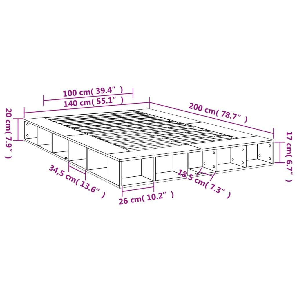 vidaXL Bettgestell Sonoma-Eiche 140x200 cm Holzwerkstoff