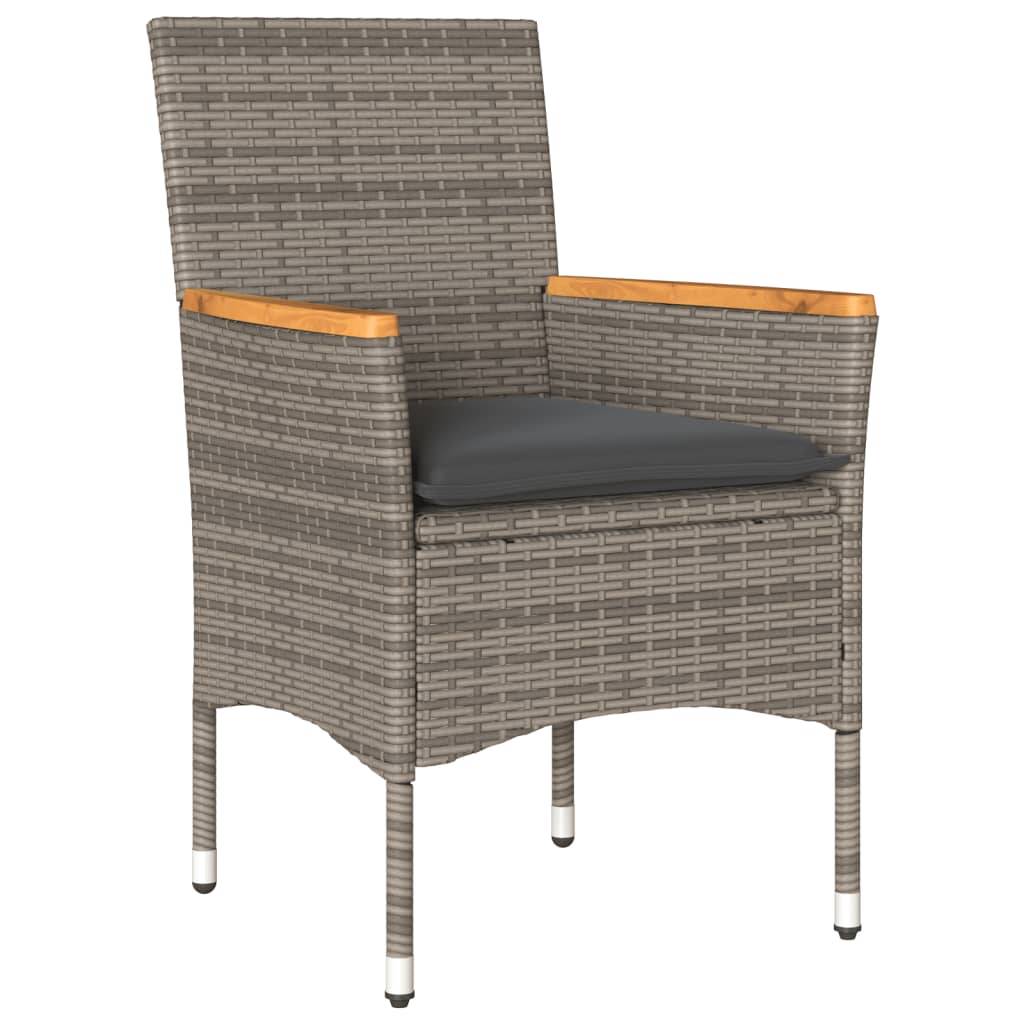 vidaXL 7-tlg. Garten-Essgruppe mit Kissen Grau Poly Rattan Akazie