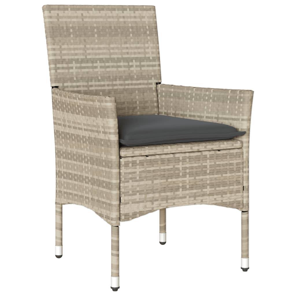 vidaXL 3-tlg. Garten-Essgruppe mit Kissen Hellgrau Poly Rattan Glas