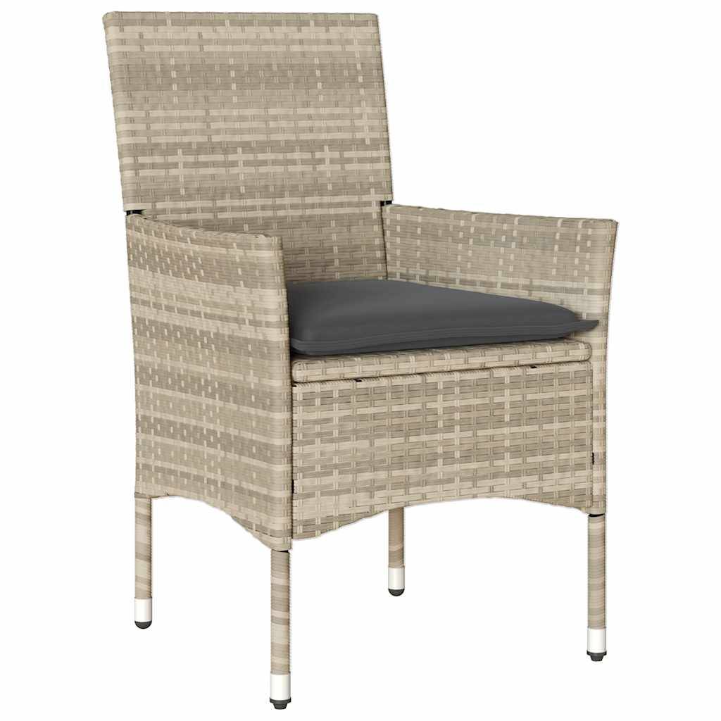 vidaXL 7-tlg. Garten-Essgruppe mit Kissen Hellgrau Poly Rattan & Glas