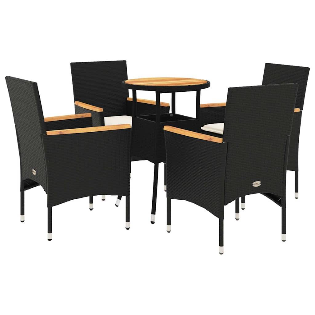 vidaXL 5-tlg. Garten-Essgruppe mit Kissen Schwarz Poly Rattan Akazie