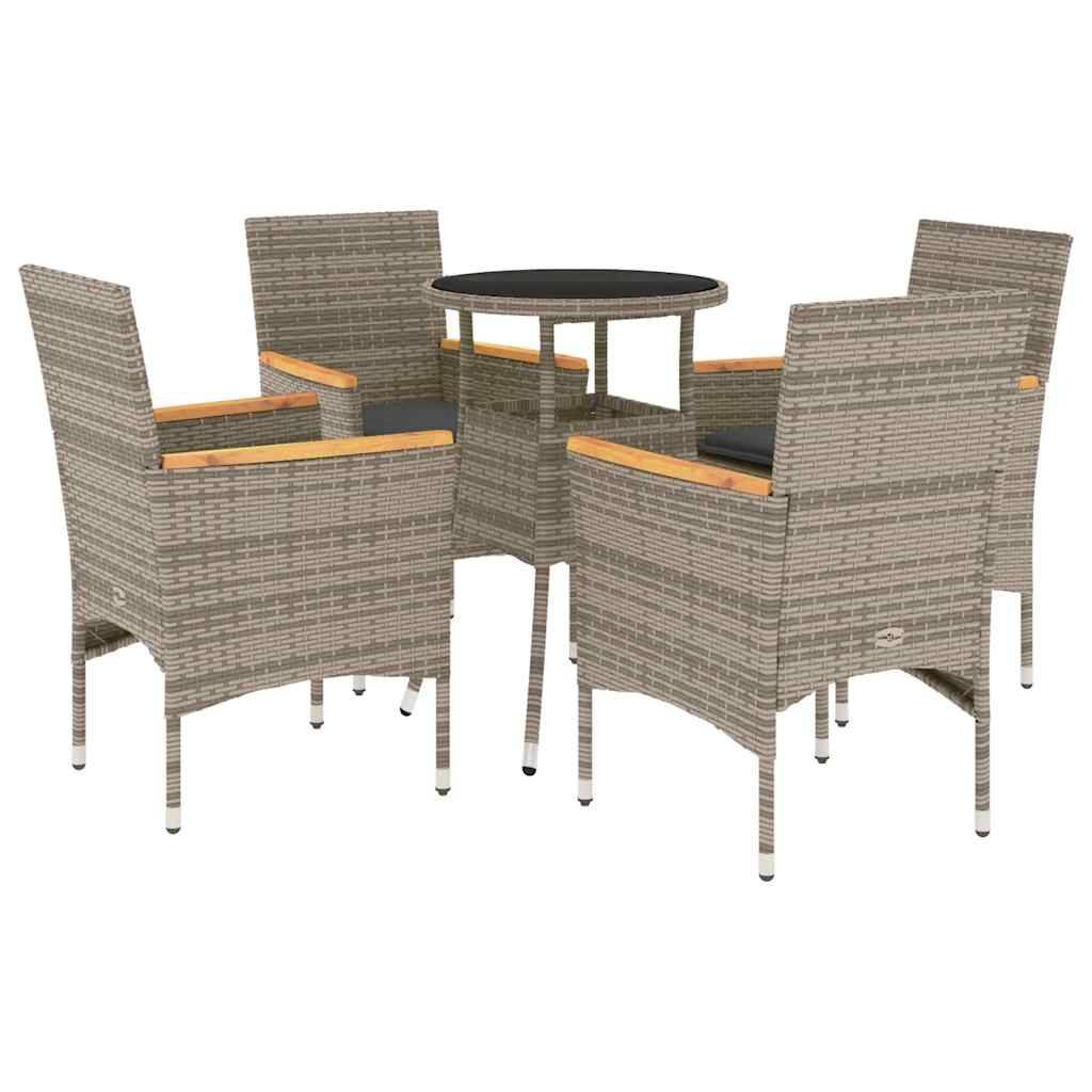 vidaXL 5-tlg. Garten-Essgruppe mit Kissen Grau Poly Rattan und Glas