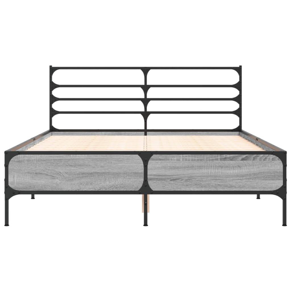 vidaXL Bettgestell Grau Sonoma 120x200 cm Holzwerkstoff und Metall