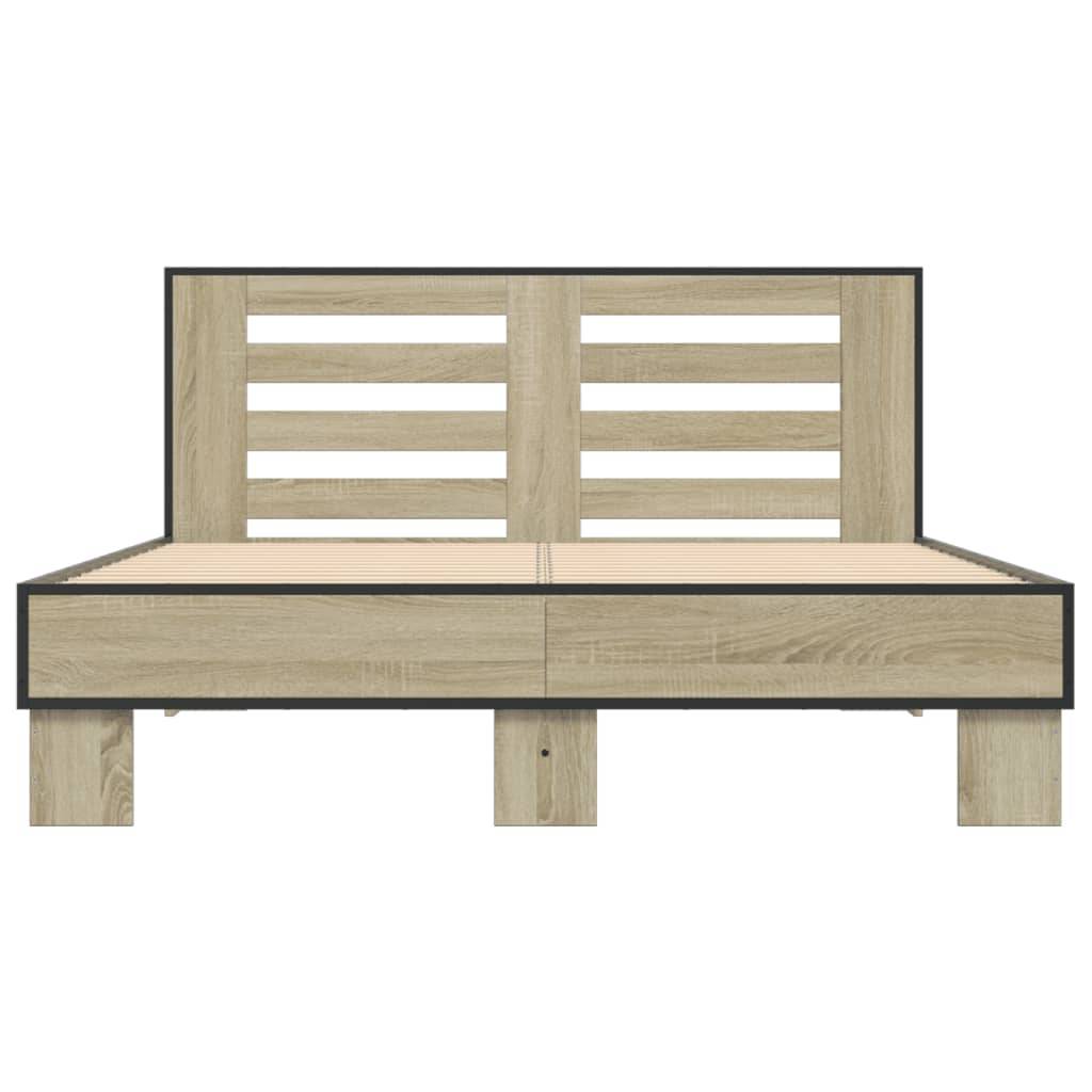 vidaXL Bettgestell Sonoma-Eiche 140x190 cm Holzwerkstoff und Metall