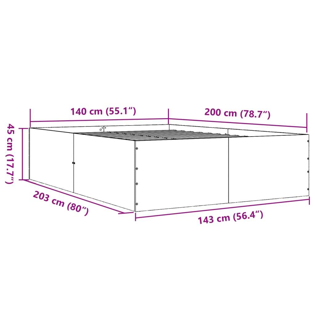 vidaXL Bettgestell Räuchereiche 140x200 cm Holzwerkstoff