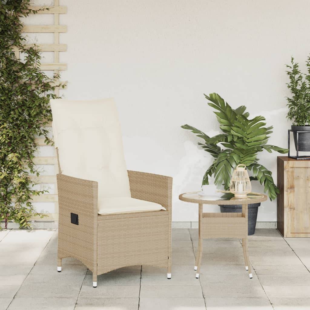 vidaXL Gartensessel mit Kissen Verstellbar Beige Poly Rattan