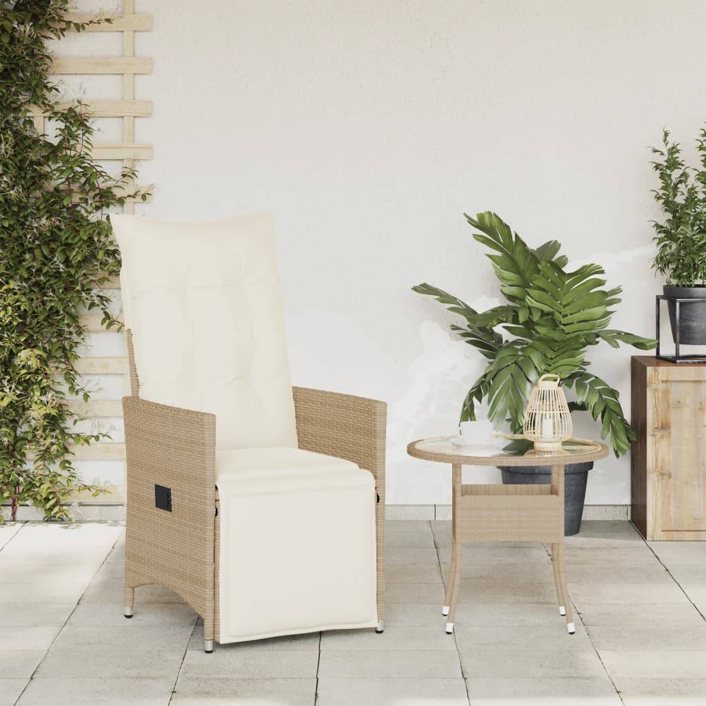vidaXL Gartensessel mit Kissen Verstellbar Beige Poly Rattan