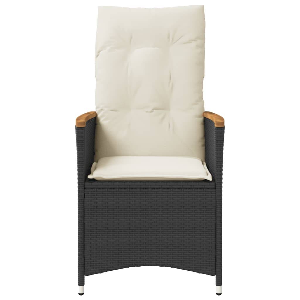 vidaXL Gartensessel Verstellbar mit Kissen Schwarz Poly Rattan