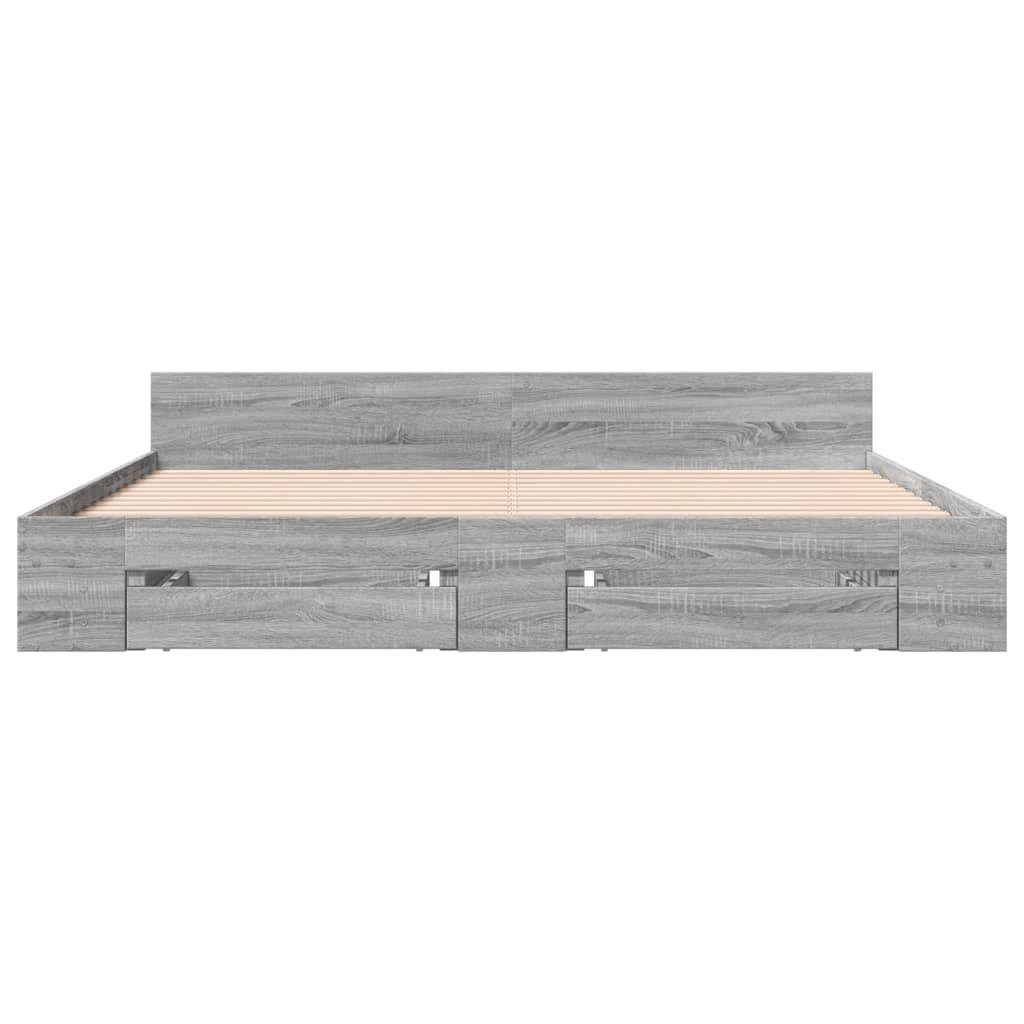vidaXL Bettgestell mit Schubladen Grau Sonoma 200x200cm Holzwerkstoff