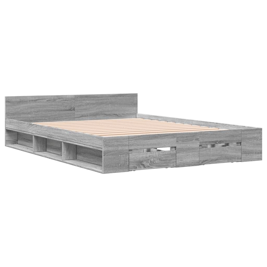 vidaXL Bettgestell mit Schubladen Grau Sonoma 140x200 cm Holzwerkstoff