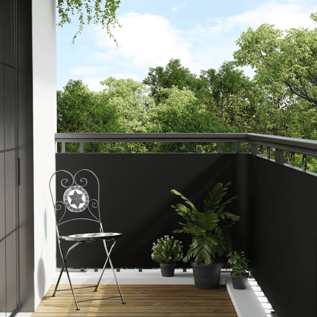 vidaXL Balkon-Sichtschutz Schwarz 600x80 cm Poly Rattan