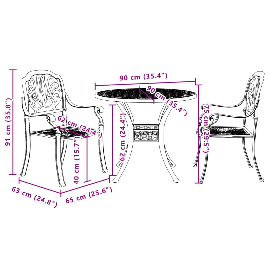 vidaXL 3-tlg. Bistro-Set Schwarz Aluminiumguss