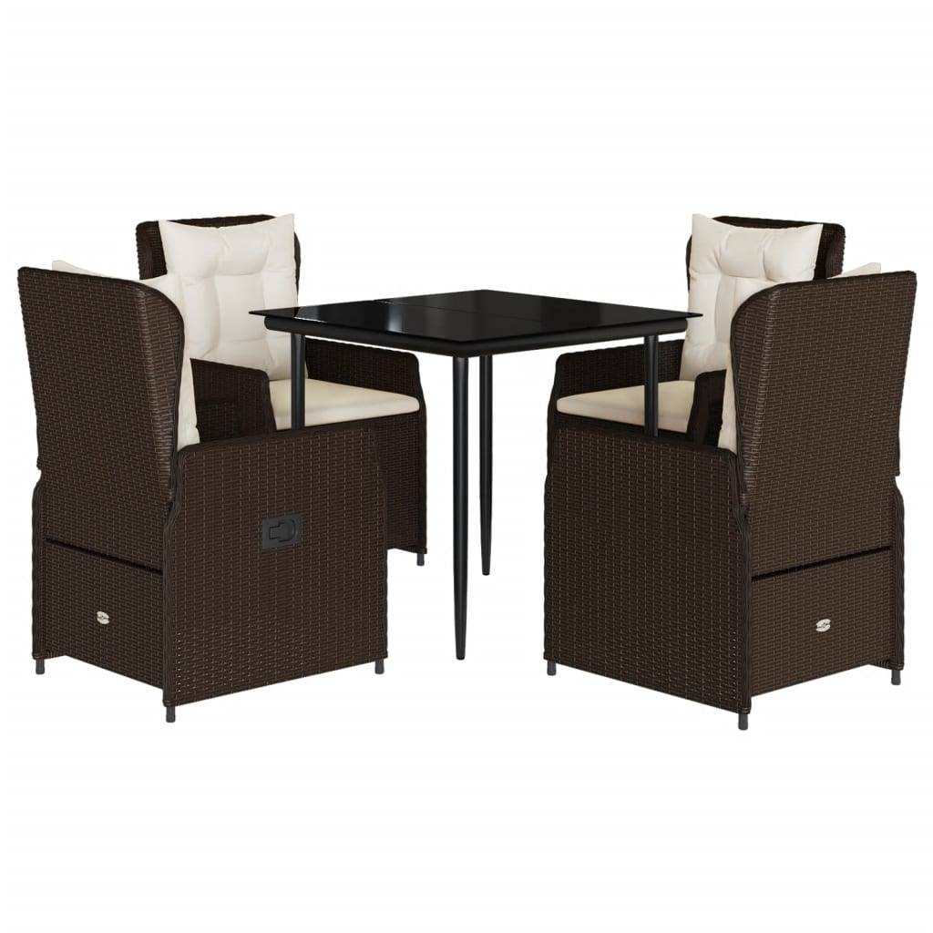 vidaXL 5-tlg. Garten-Essgruppe mit Kissen Braun Poly Rattan