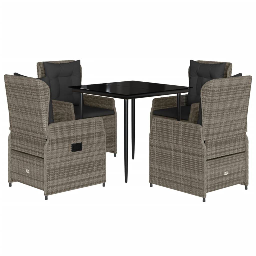 vidaXL 5-tlg. Garten-Essgruppe mit Kissen Grau Poly Rattan