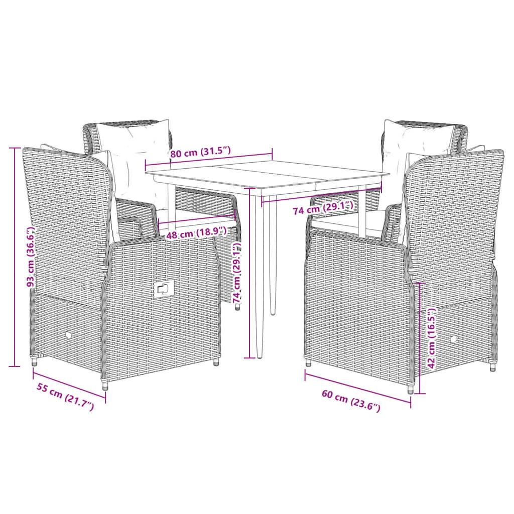 vidaXL 5-tlg. Garten-Essgruppe mit Kissen Grau Poly Rattan