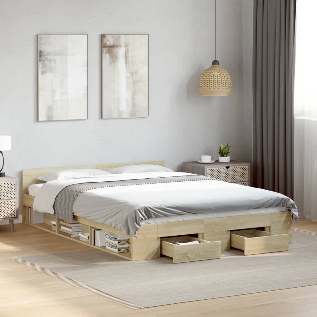 vidaXL Bettgestell mit Schubladen Sonoma-Eiche 135x190cm Holzwerkstoff