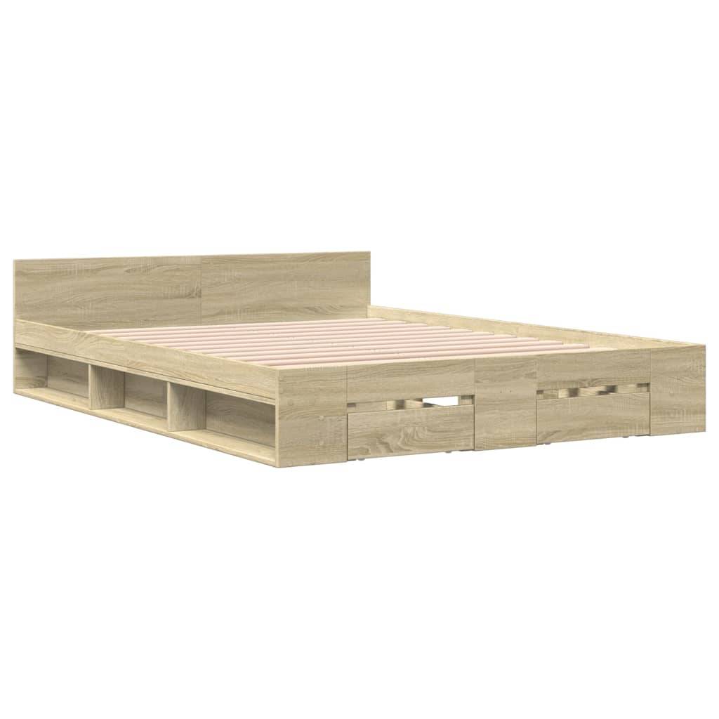 vidaXL Bettgestell mit Schubladen Sonoma-Eiche 135x190cm Holzwerkstoff