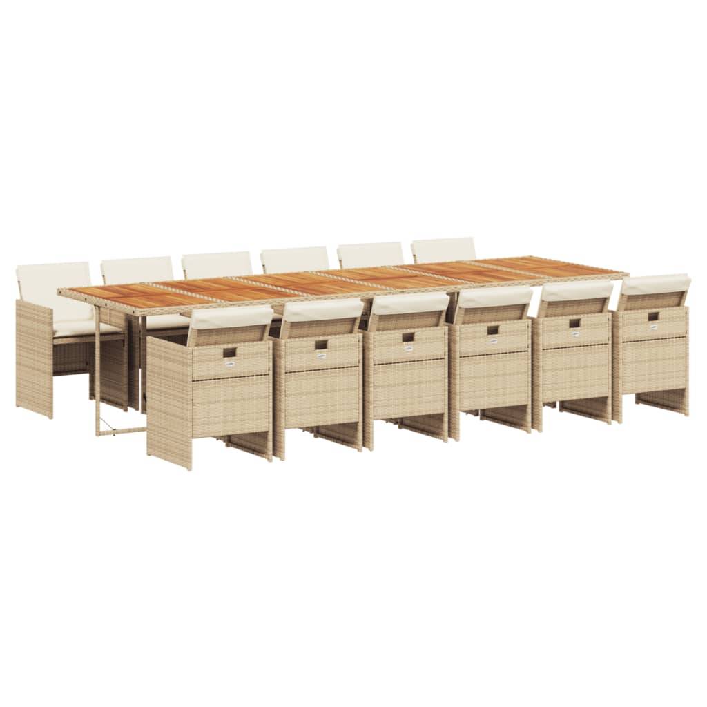 vidaXL 13-tlg. Garten-Essgruppe mit Kissen Beige Poly Rattan