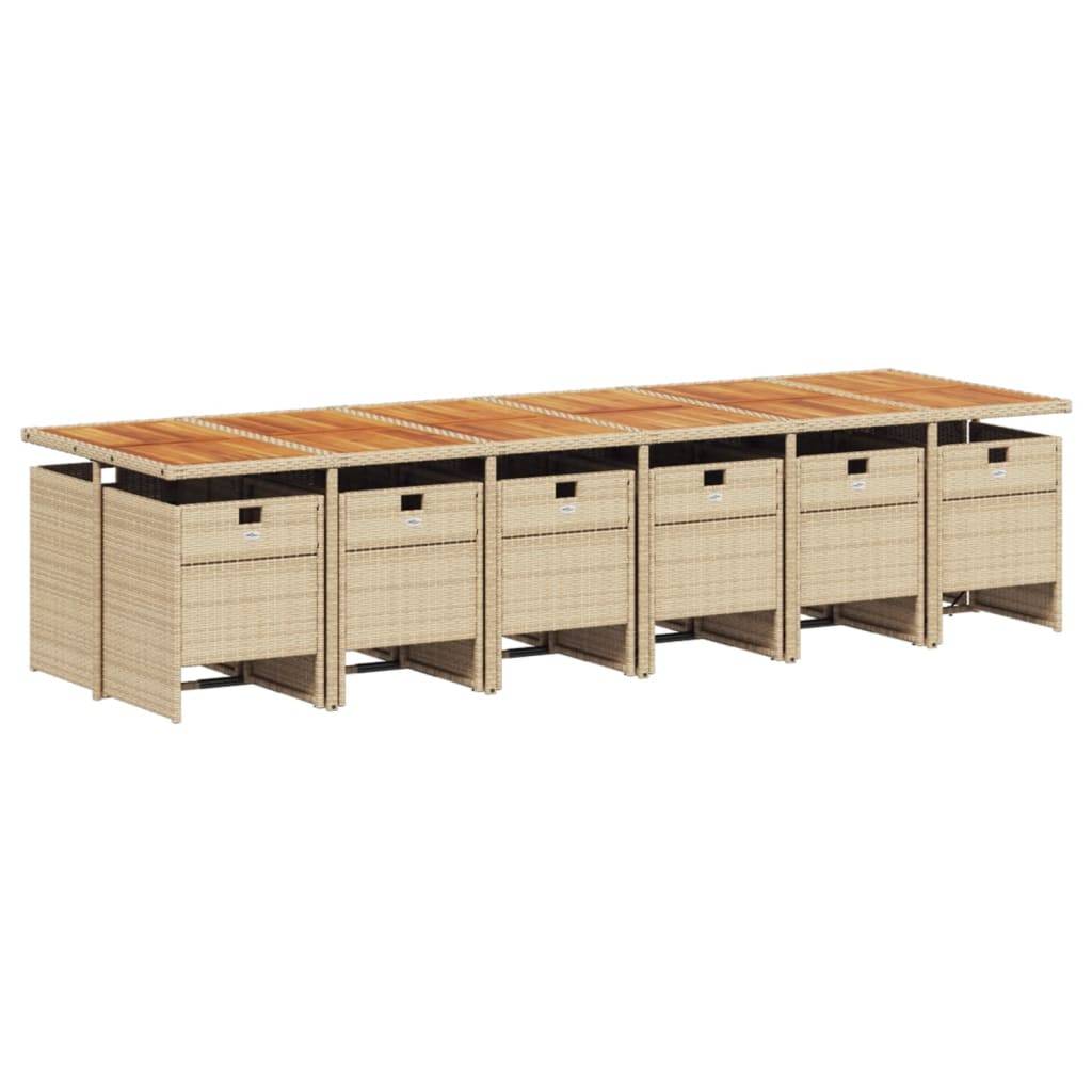 vidaXL 13-tlg. Garten-Essgruppe mit Kissen Beige Poly Rattan