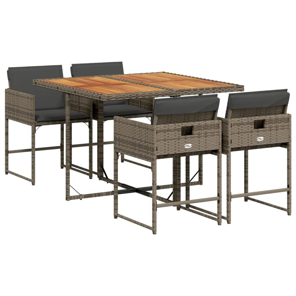vidaXL 5-tlg. Garten-Essgruppe mit Kissen Grau Poly Rattan