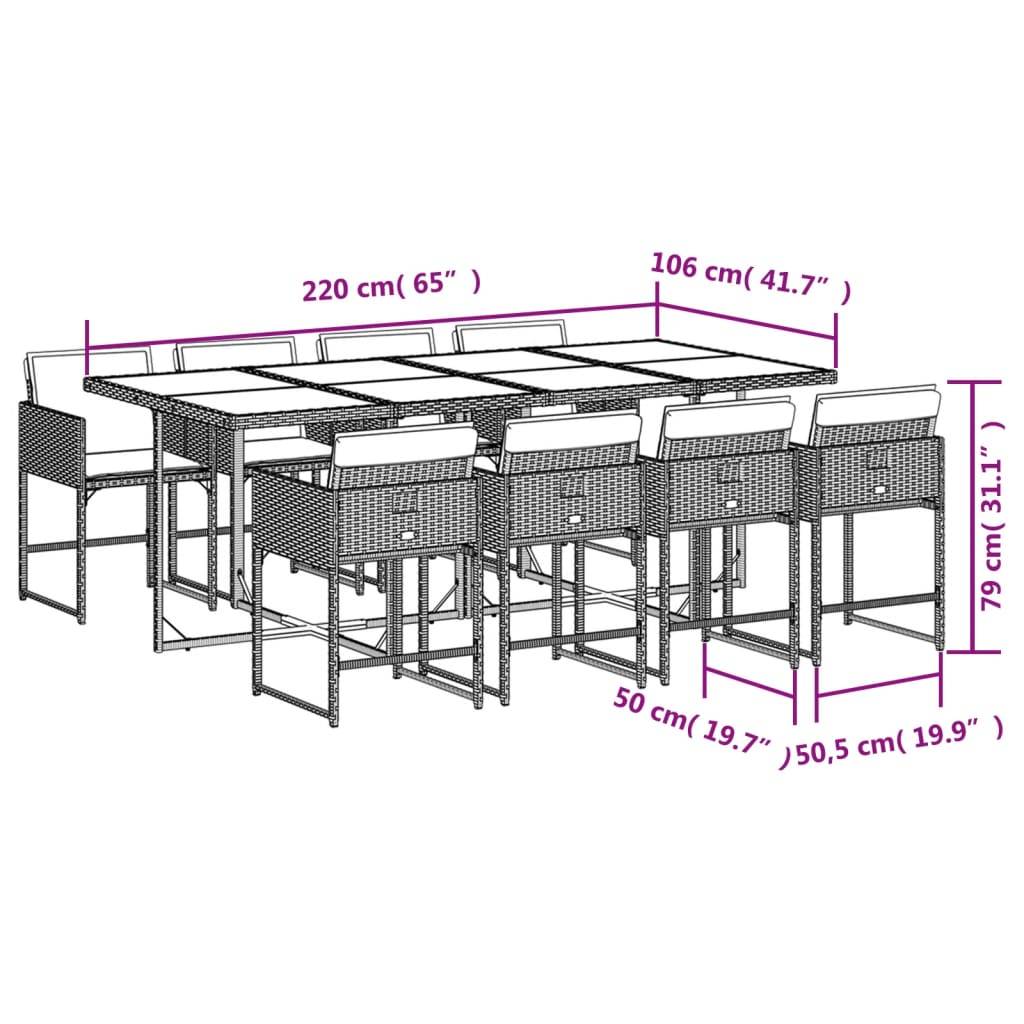 vidaXL 9-tlg. Garten-Essgruppe mit Kissen Beige Poly Rattan