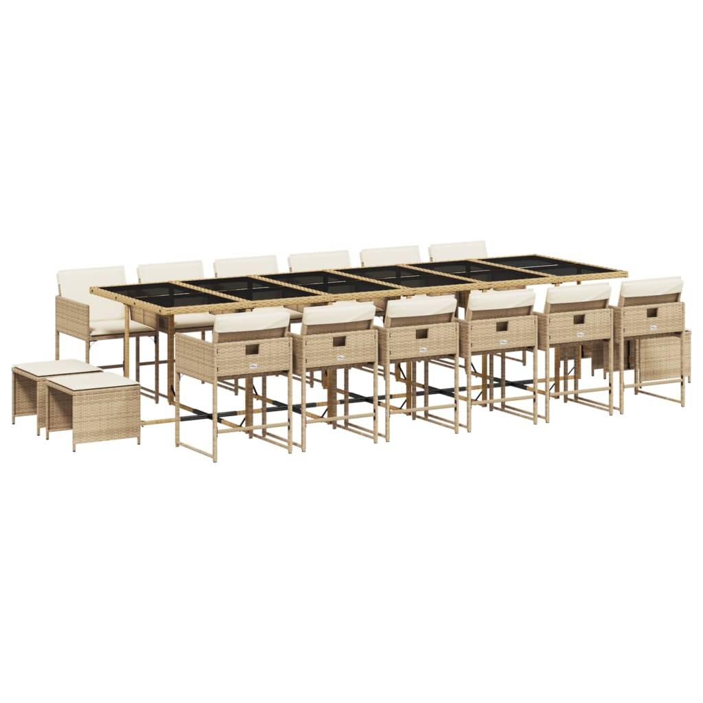 vidaXL 17-tlg. Garten-Essgruppe mit Kissen Beige Poly Rattan