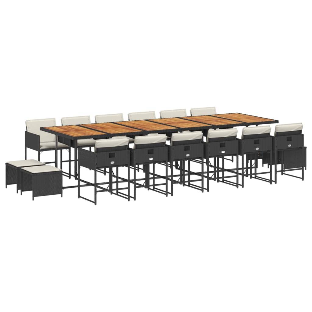 vidaXL 17-tlg. Garten-Essgruppe mit Kissen Schwarz Poly Rattan