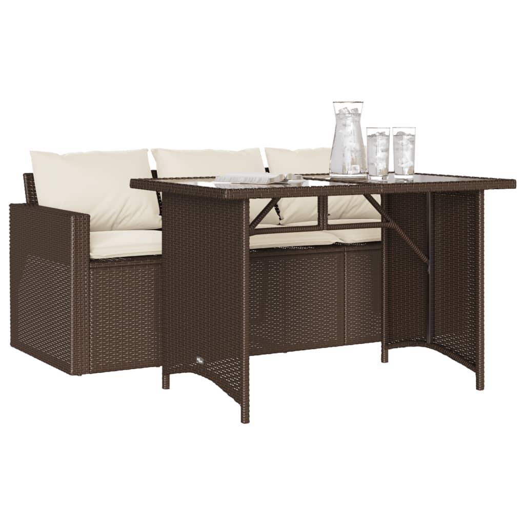 vidaXL 2-tlg. Garten-Essgruppe mit Kissen Braun Poly Rattan